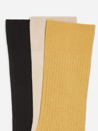 Supima Cotton Rib Socks Set of 3 pairs - Yellow - Image 2