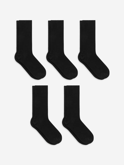 Supima Cotton Rib Socks 5 Pairs - Black