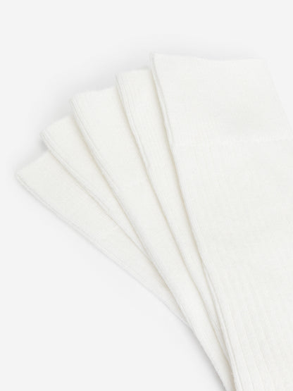 Supima Cotton Rib Socks 5 Pairs - White - Image 3