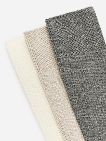 Supima Cotton Rib Socks Set of 3 pairs - Beige - Image 3