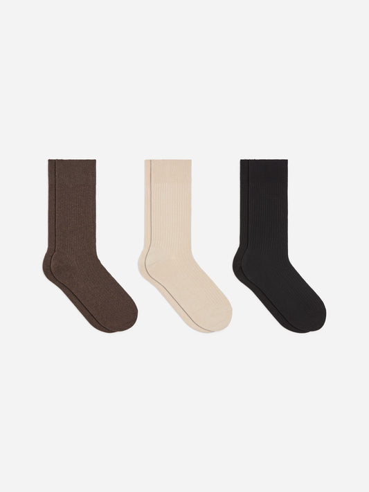 Supima Cotton Rib Socks Set of 3 pairs - Brown