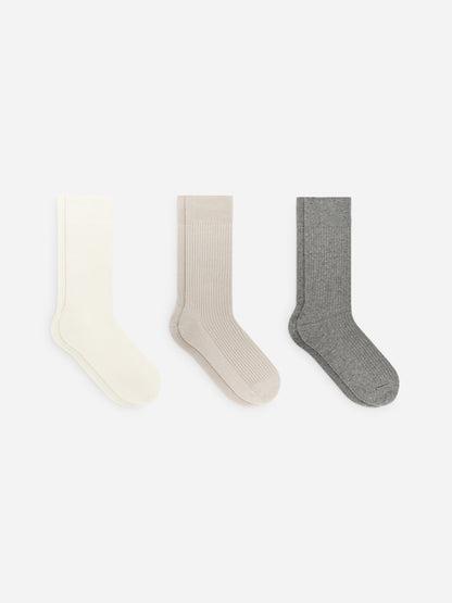 Supima Cotton Rib Socks Set of 3 pairs - Beige