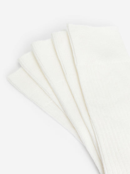Supima Cotton Rib Socks 5 Pairs - White - Image 6